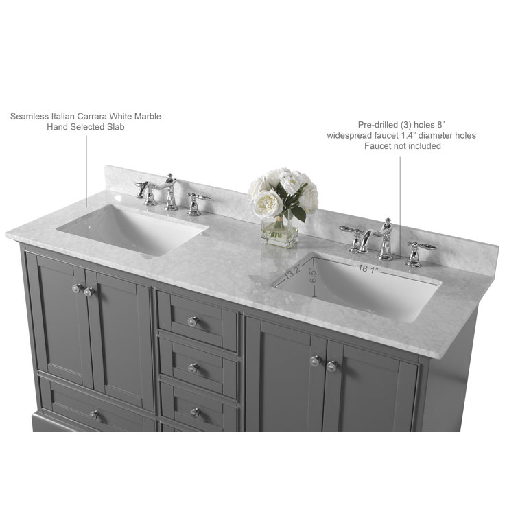 Audrey 72'' Sapphire Gray Double Bathroom Vanity with Marble Top