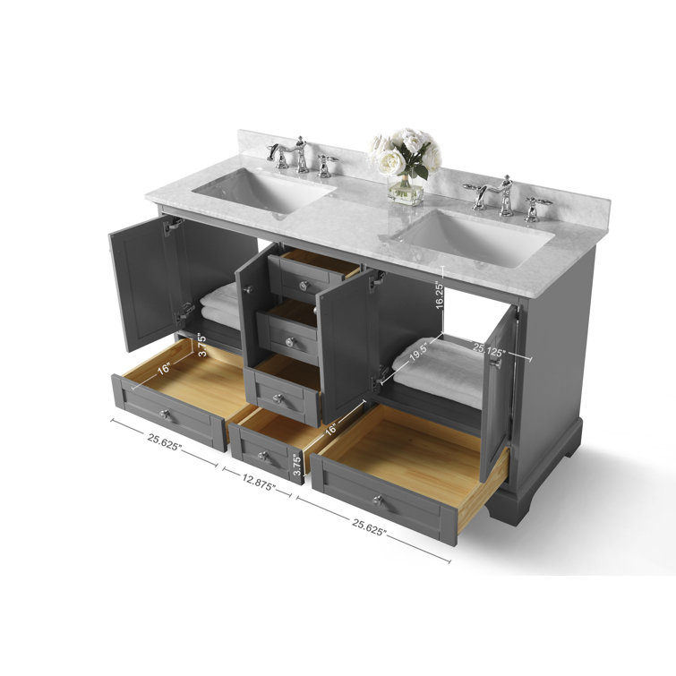 Audrey 72'' Sapphire Gray Double Bathroom Vanity with Marble Top