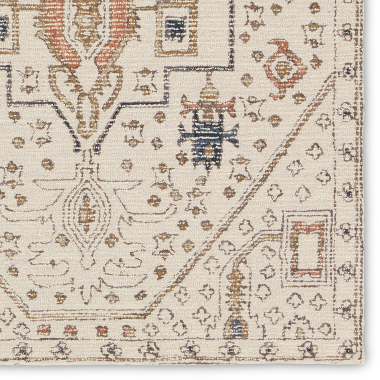 Ivory and Gray Hand-Tufted Wool Medallion Rug, 8' x 10'