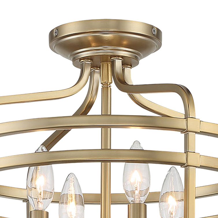 Brushed Honey Gold Glass Drum 4-Light Semi Flush Mount