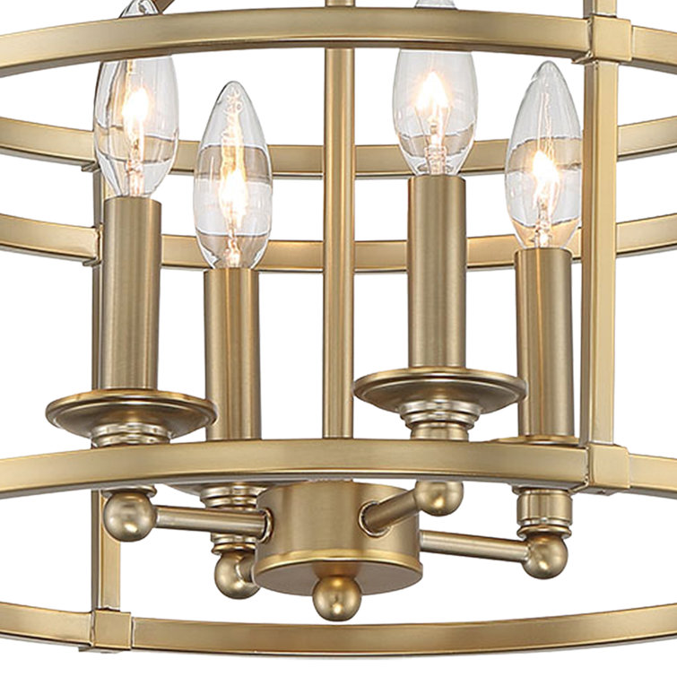 Brushed Honey Gold Glass Drum 4-Light Semi Flush Mount