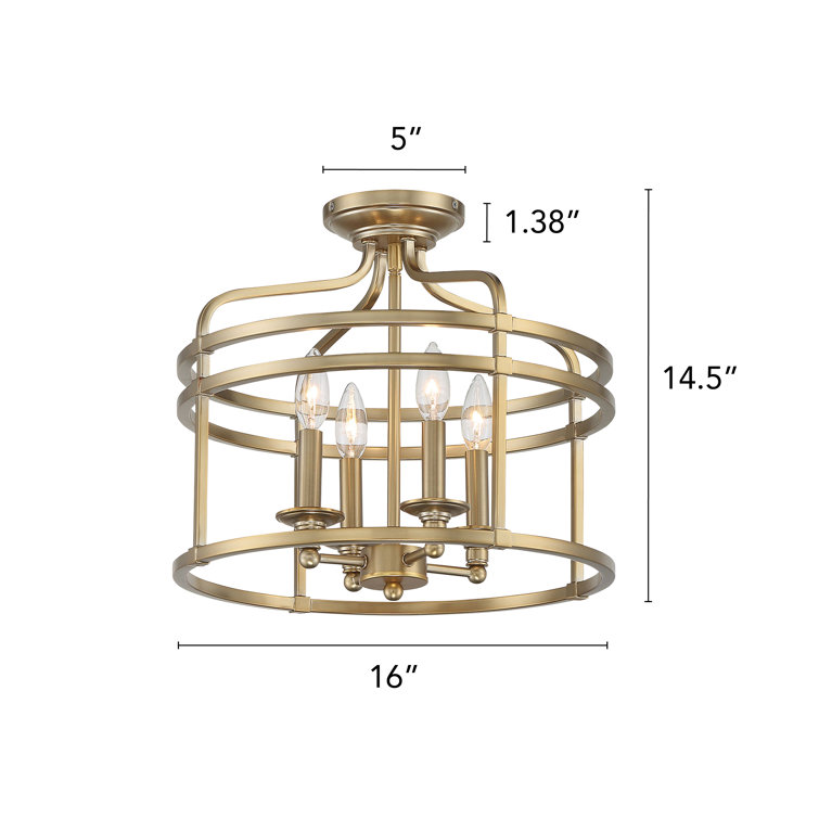 Brushed Honey Gold Glass Drum 4-Light Semi Flush Mount