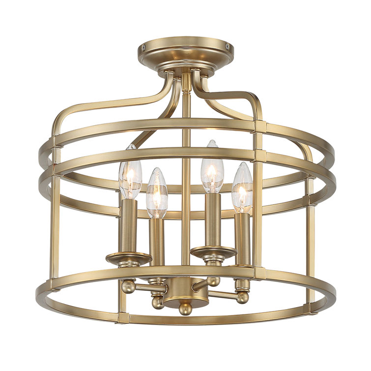 Brushed Honey Gold Glass Drum 4-Light Semi Flush Mount