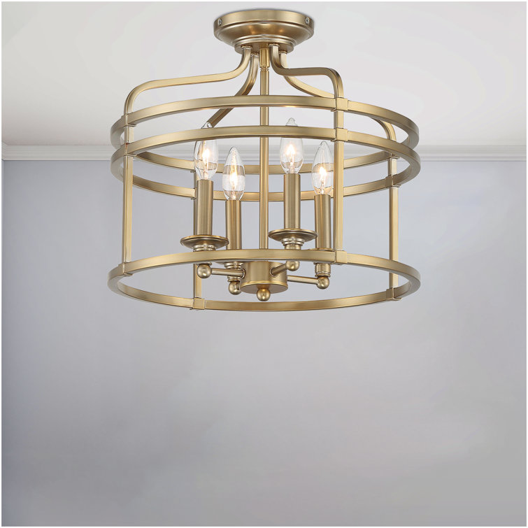 Brushed Honey Gold Glass Drum 4-Light Semi Flush Mount
