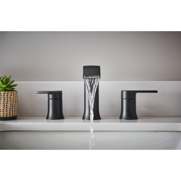 Modern Black Metal Widespread Bathroom Faucet, 10-inch