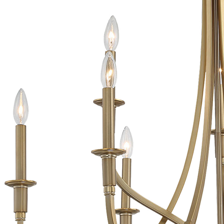 Elegant Brushed Honey Gold 9-Light Candle Chandelier