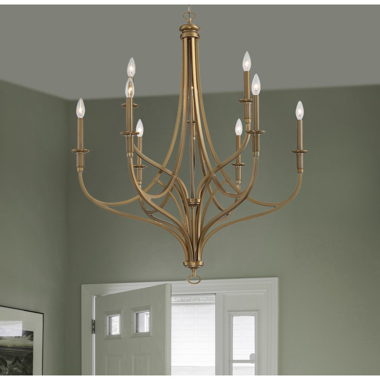 Elegant Brushed Honey Gold 9-Light Candle Chandelier