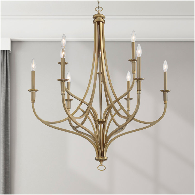 Elegant Brushed Honey Gold 9-Light Candle Chandelier