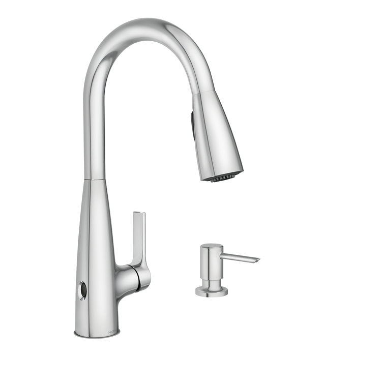 Chrome Touchless Single-Handle Pull-Down Kitchen Faucet with Soap Dispenser