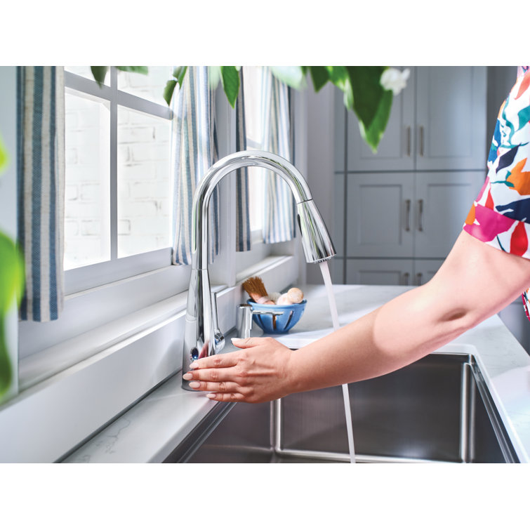Chrome Touchless Single-Handle Pull-Down Kitchen Faucet with Soap Dispenser
