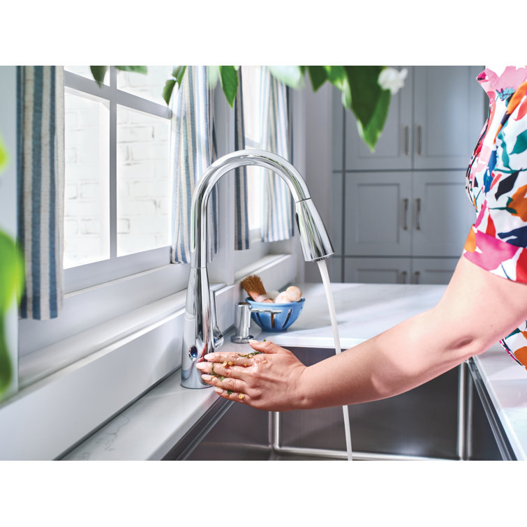 Chrome Touchless Single-Handle Pull-Down Kitchen Faucet with Soap Dispenser