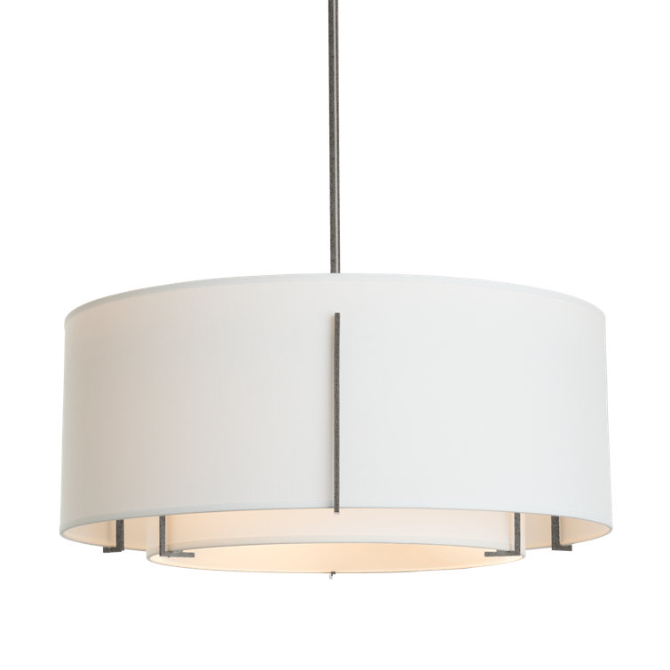 Exos Double Shade Drum Pendant in Opaque Natural Iron and Anna