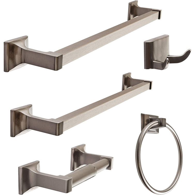 Satin Nickel 5-Piece Metal Bathroom Hardware Set