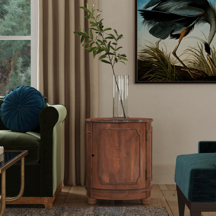 Thurmond Light Brown Round Wood Side Table with Storage