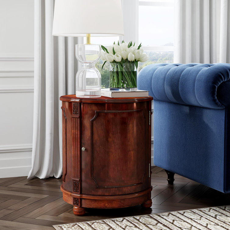 Thurmond Dark Brown Round Wood Drum Side Table with Storage