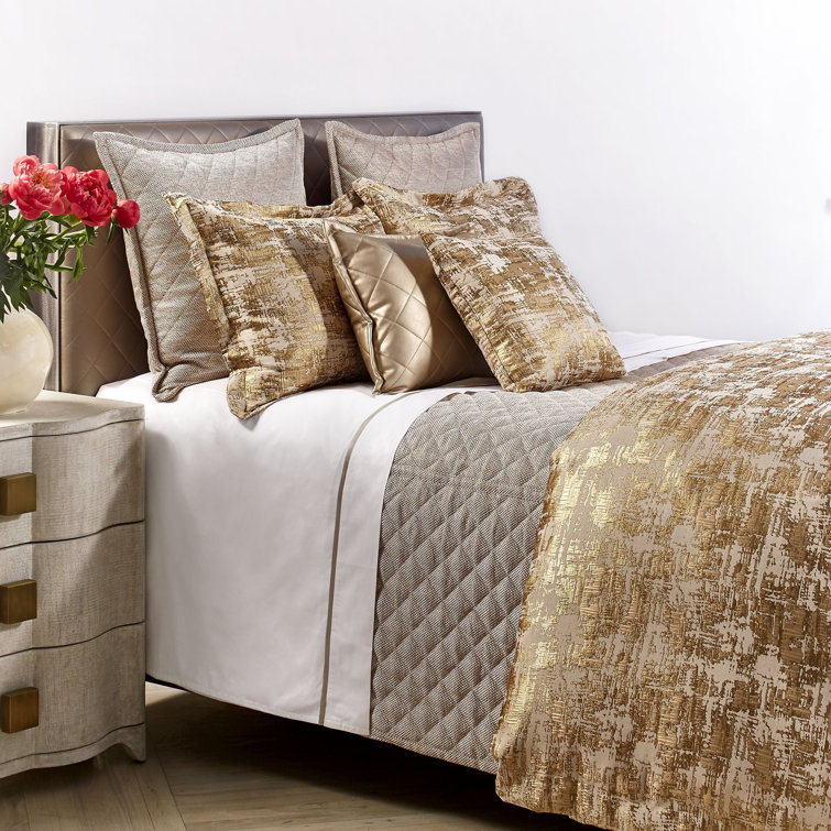 Gold and Beige Contemporary Square Decorative Pillow