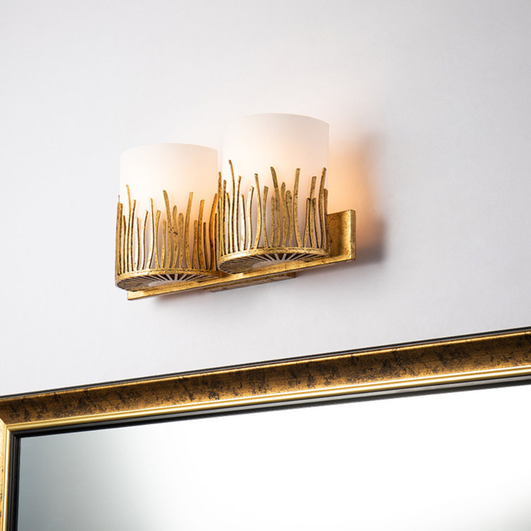 Gold 2-Light Outdoor Vanity Light with Frosted Glass