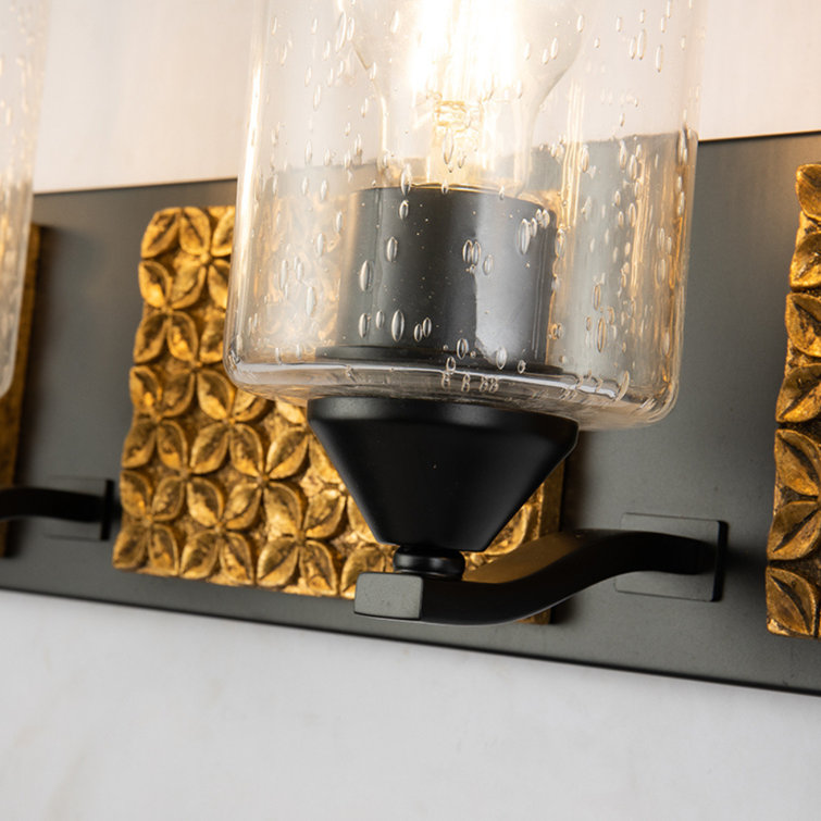 Matte Black and Gold 3-Light Outdoor Vanity Light