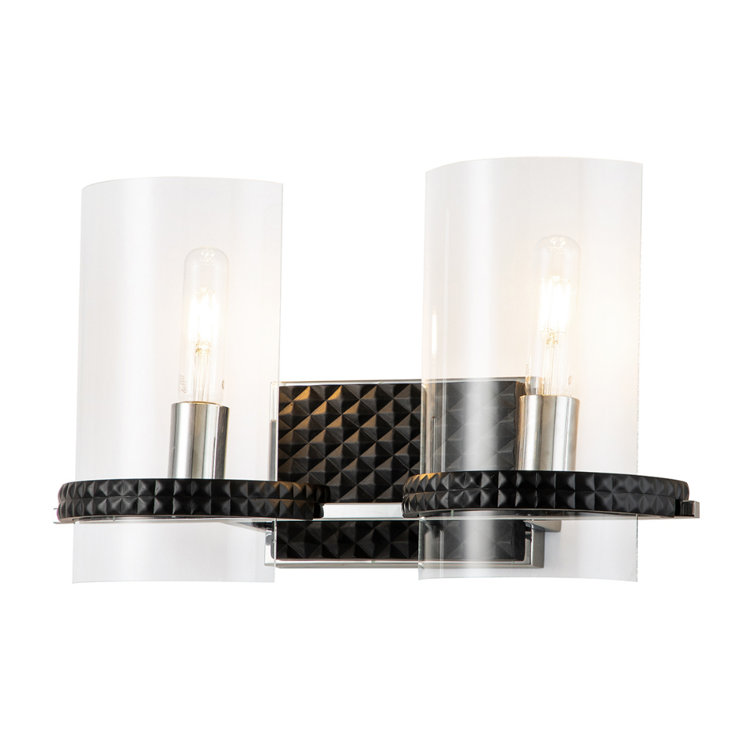 Matte Black and Chrome 2-Light Outdoor Vanity Light