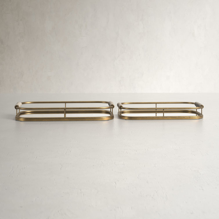 Gold and Rope Rectangular Mirror Vanity Tray Set