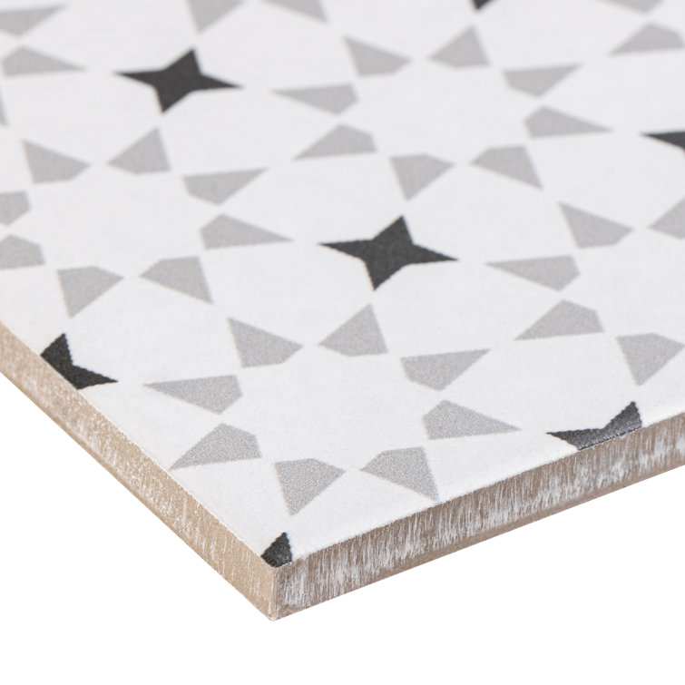 Bliss 8" Black and White Porcelain Patterned Tile
