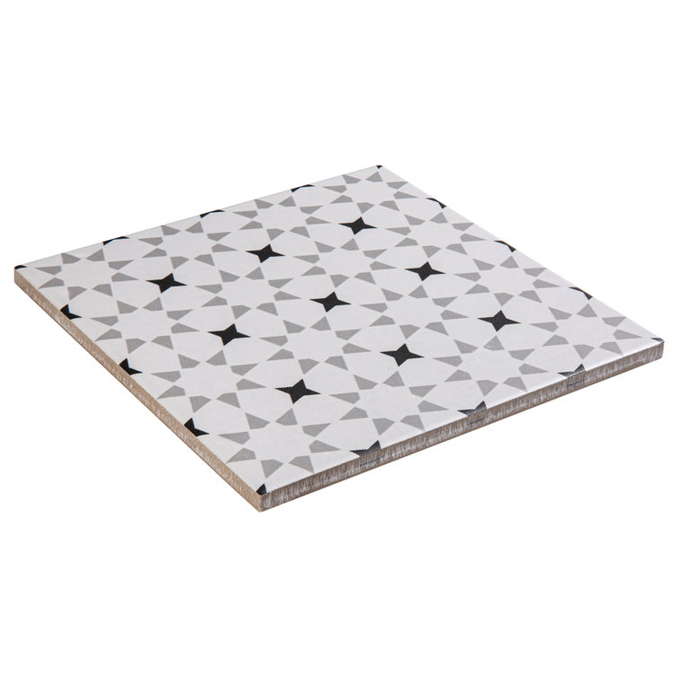 Bliss 8" Black and White Porcelain Patterned Tile