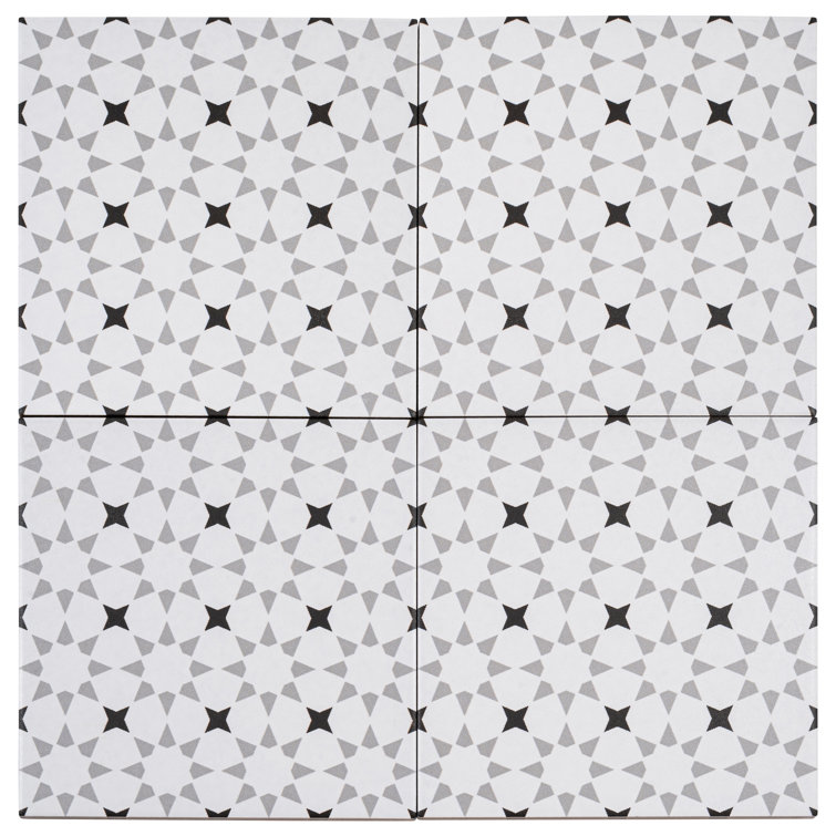 Bliss 8" Black and White Porcelain Patterned Tile