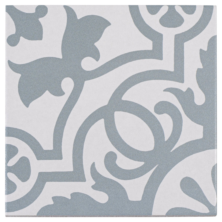 Bliss 8" Gray and White Porcelain Moroccan Wall and Floor Tile