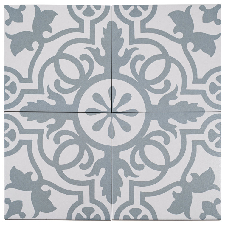 Bliss 8" Gray and White Porcelain Moroccan Wall and Floor Tile