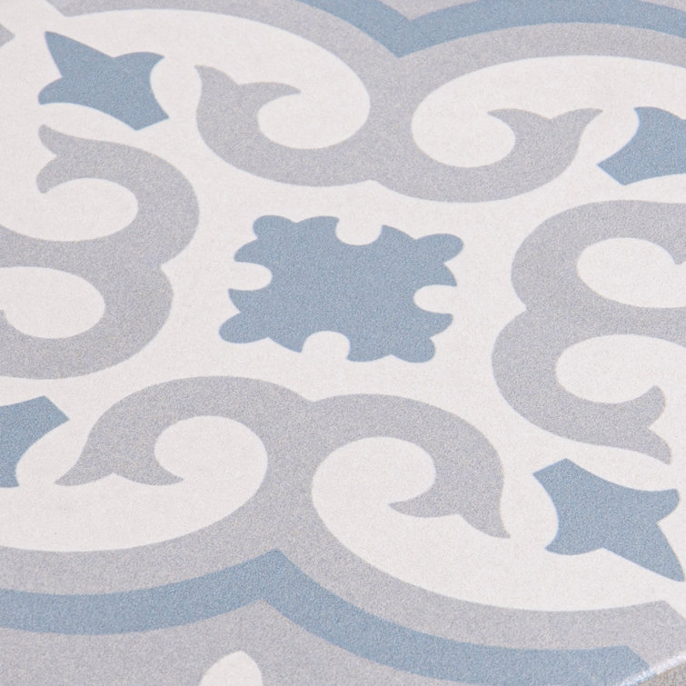 Bliss 8" Gray and Blue Porcelain Moroccan Tile