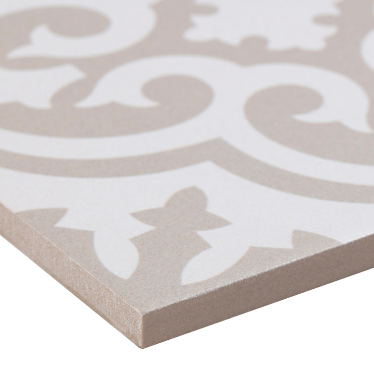 Bliss 8" Brown and White Porcelain Patterned Tile