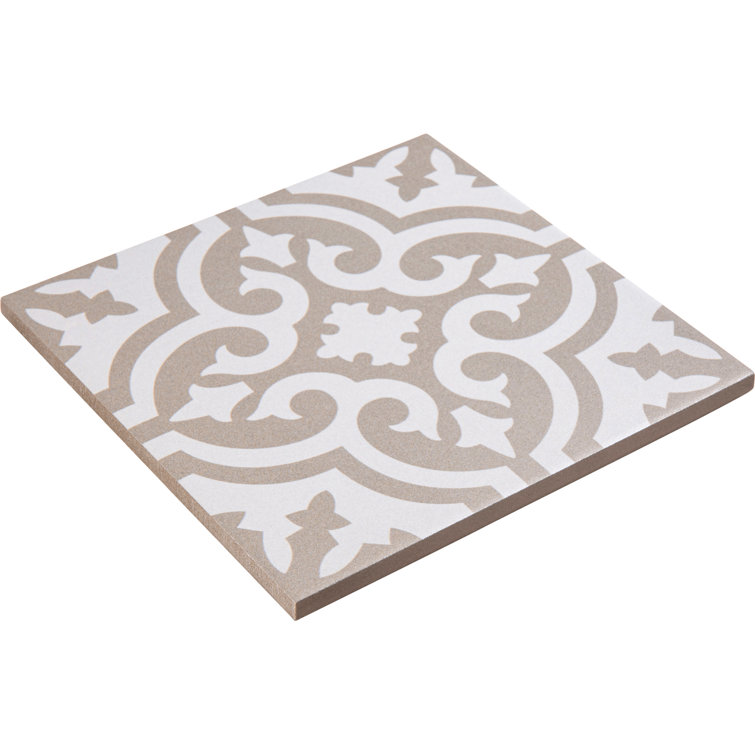 Bliss 8" Brown and White Porcelain Patterned Tile