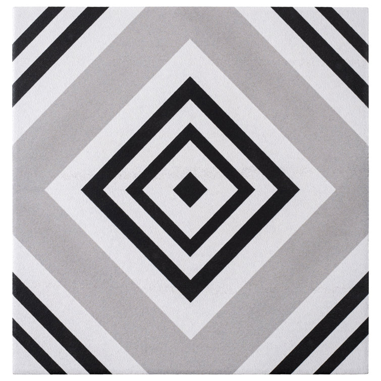 Lucia 8" Black and Gray Porcelain Patterned Tile