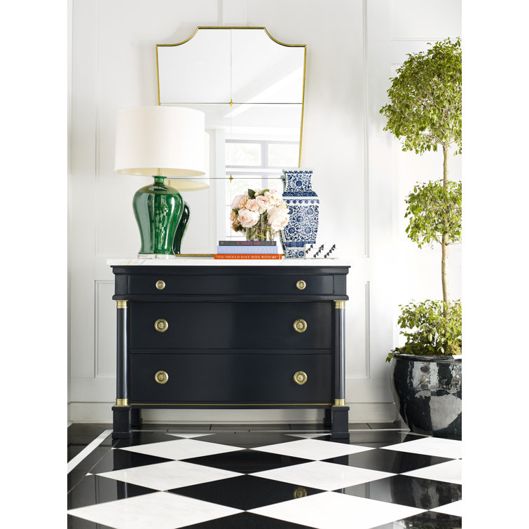 Hartman Cobalt Blue and White Marble 3-Drawer Dresser with Solid Brass Hardware