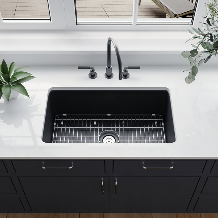 Matte Black Fireclay Farmhouse Drop-In Kitchen Sink