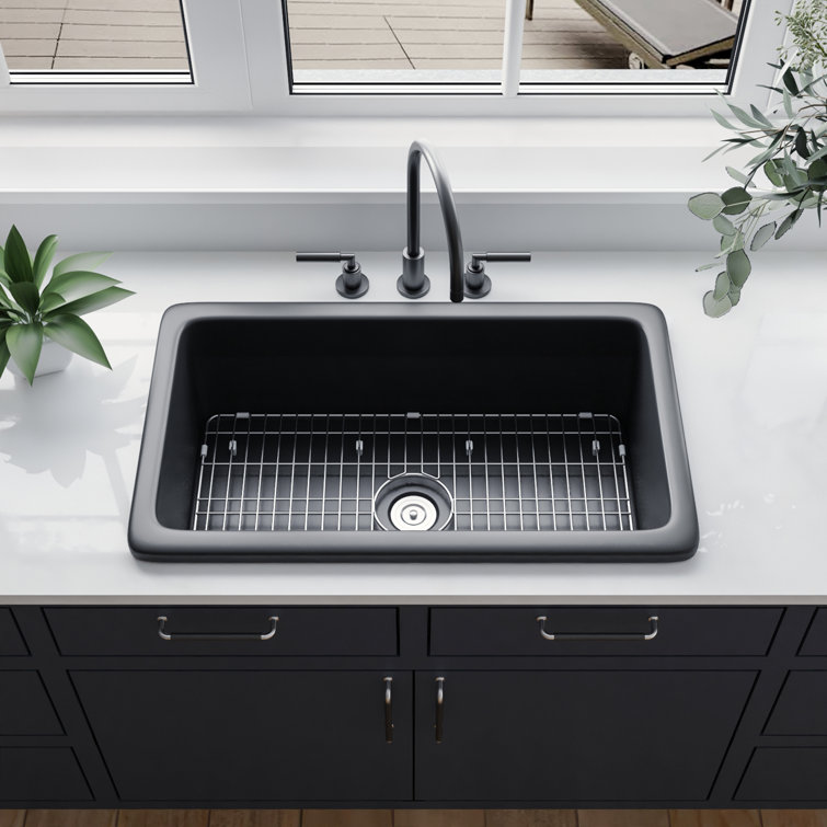 Matte Black Fireclay Farmhouse Drop-In Kitchen Sink