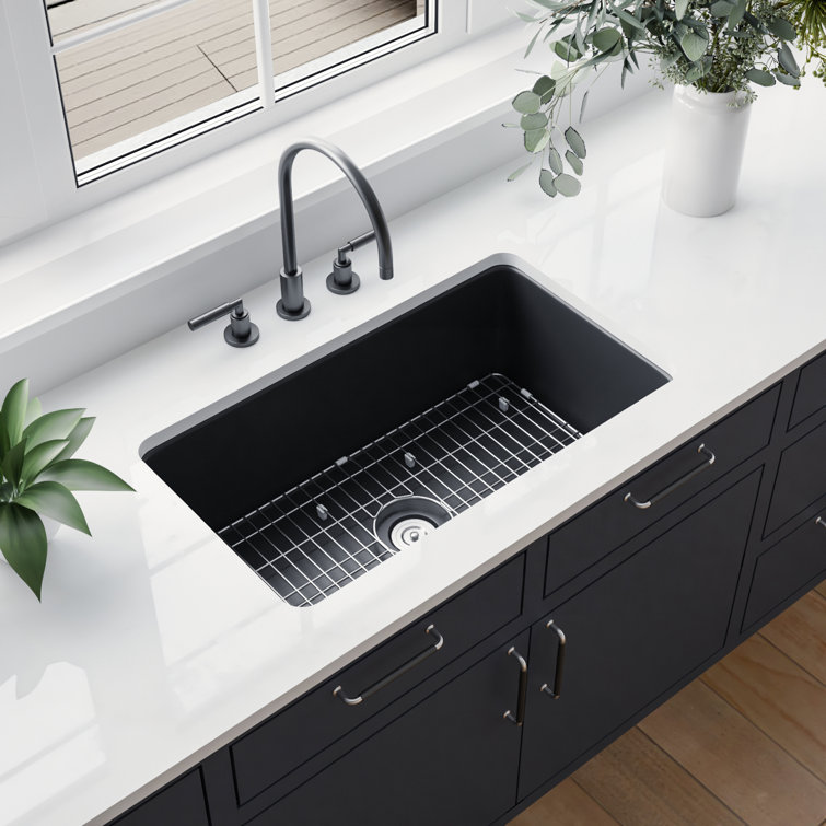 Matte Black Fireclay Farmhouse Drop-In Kitchen Sink
