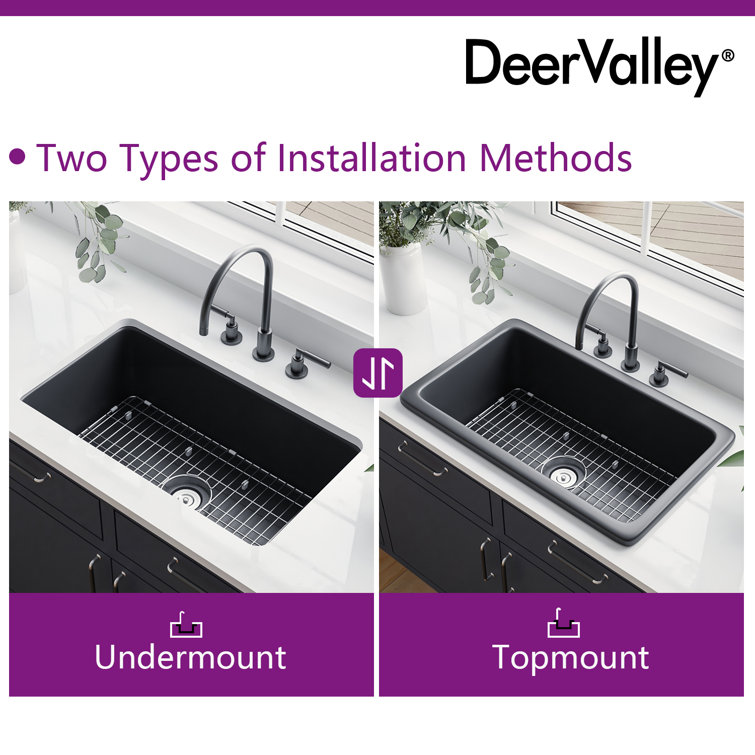Matte Black Fireclay Farmhouse Drop-In Kitchen Sink