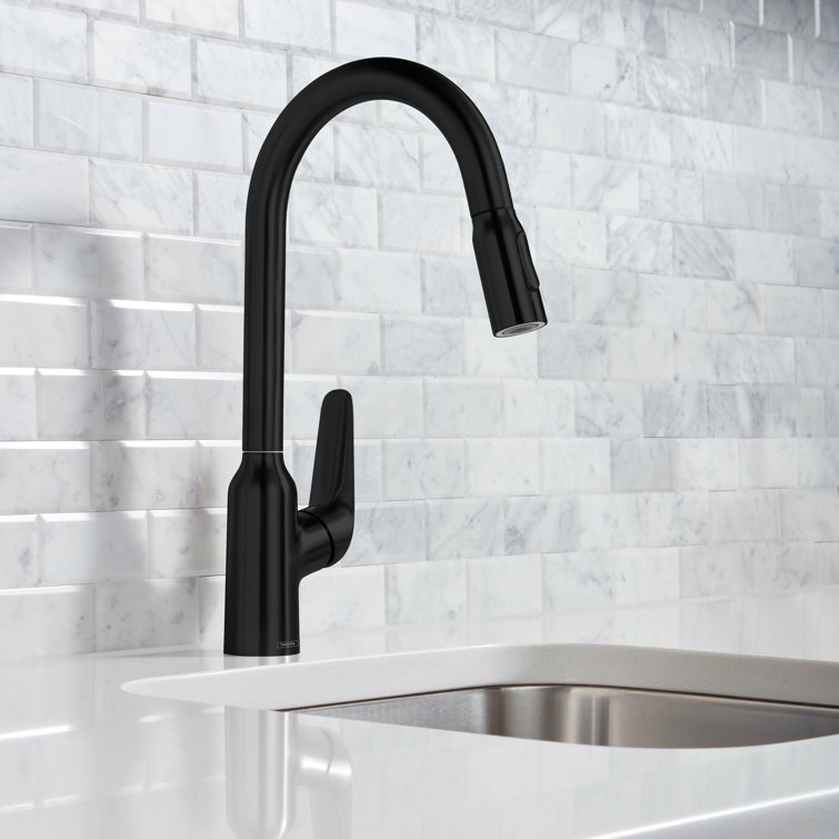 Matte Black 14.4" Single-Handle Pull-Down Kitchen Faucet