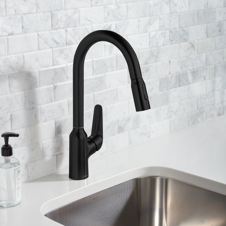 Matte Black 14.4" Single-Handle Pull-Down Kitchen Faucet