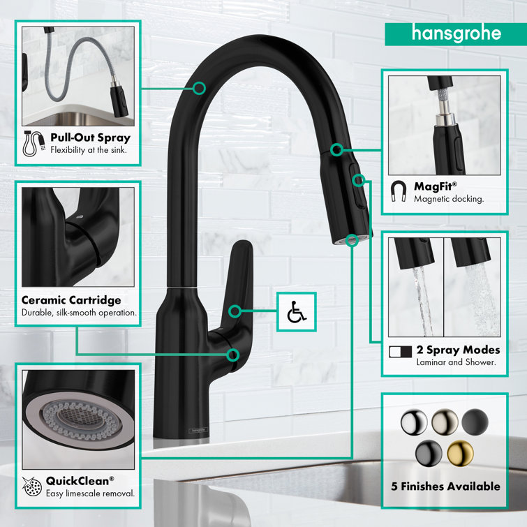 Matte Black 14.4" Single-Handle Pull-Down Kitchen Faucet