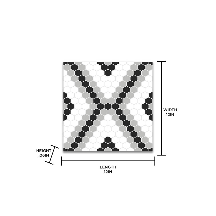 Black and White Hexagon Peel and Stick Vinyl Floor Tiles