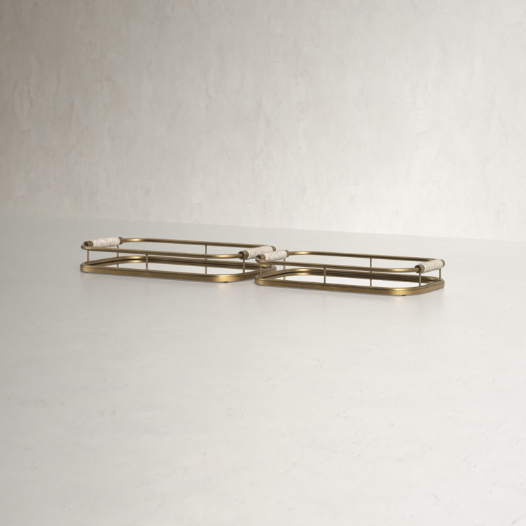 Gold and Rope Rectangular Mirror Vanity Tray Set