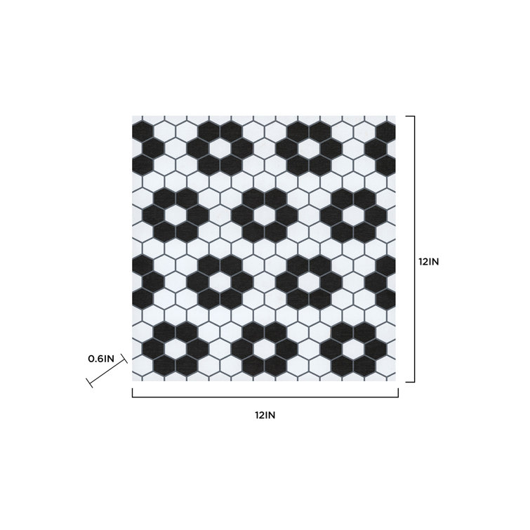 Black and White Hexagon Peel and Stick Floor Tiles