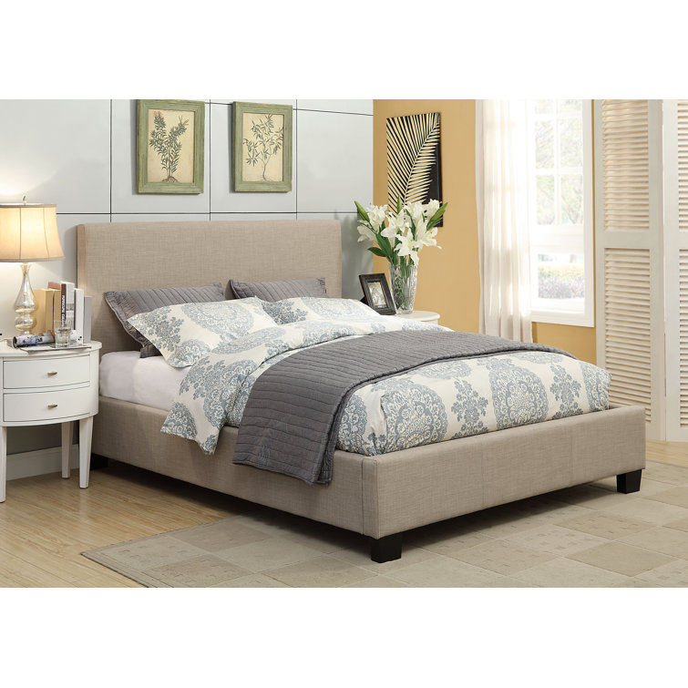 Beige Queen Linen Upholstered Platform Bed with Tufted Headboard