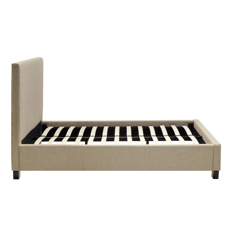 Beige Queen Linen Upholstered Platform Bed with Tufted Headboard