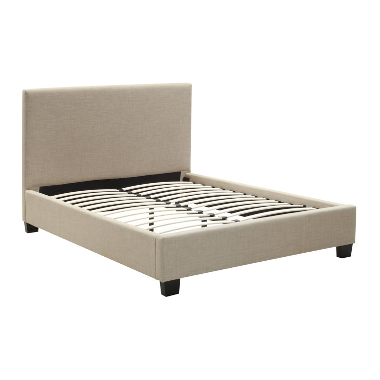 Beige Queen Linen Upholstered Platform Bed with Tufted Headboard