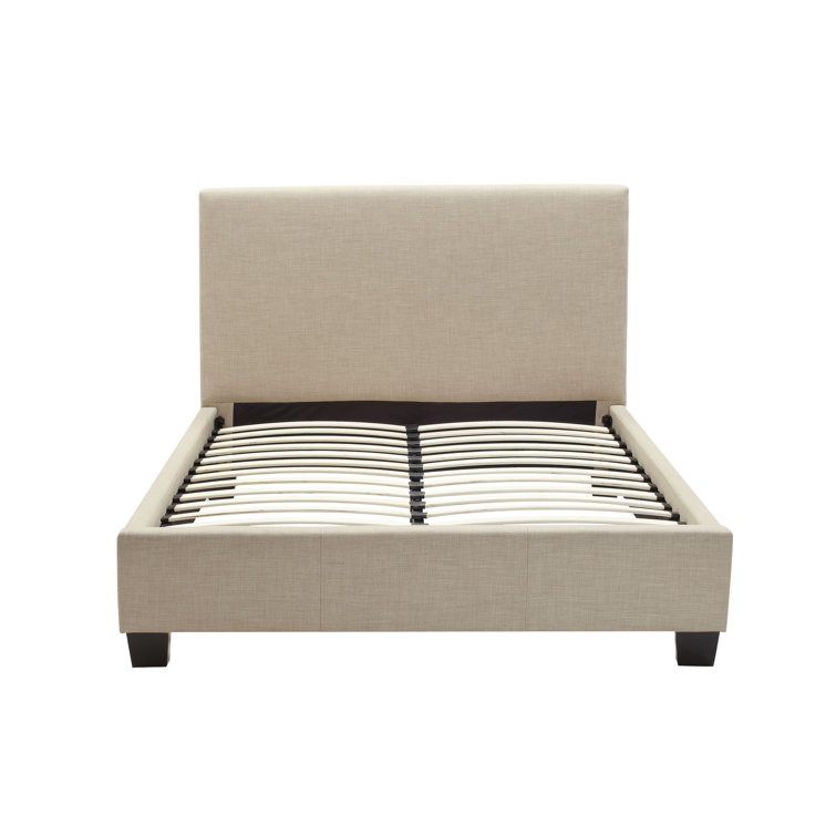 Beige Queen Linen Upholstered Platform Bed with Tufted Headboard