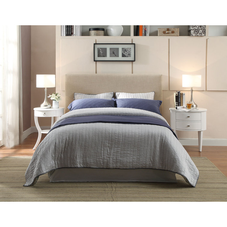 Beige Queen Linen Upholstered Platform Bed with Tufted Headboard
