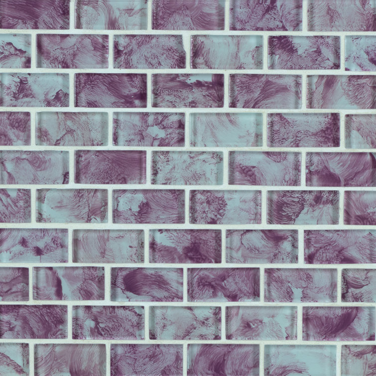 Purple Breeze Hand-Painted Glass Mosaic Wall Tile, 12" x 12"